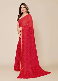 Stylish Chiffon Red Printed Saree with Blouse piece-thumb1