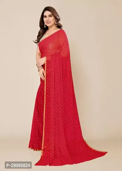 Stylish Chiffon Red Printed Saree with Blouse piece-thumb2