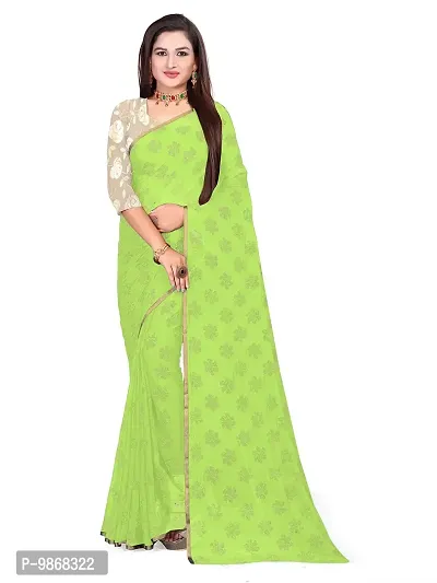 Aardiva Women's Chiffon Saree With Unstitched Blouse Piece (Light Green)