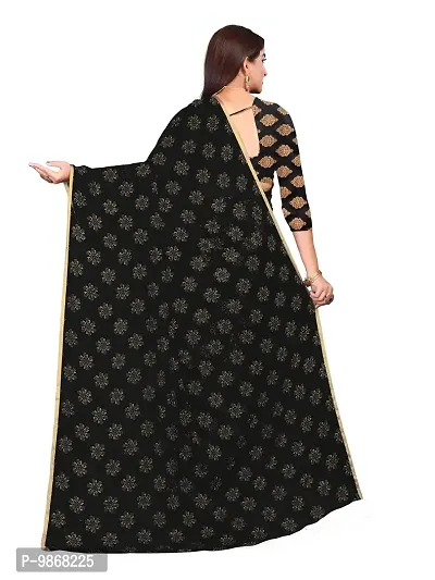 Aardiva Women's Chiffon Saree With Unstitched Blouse Piece (Black)-thumb4