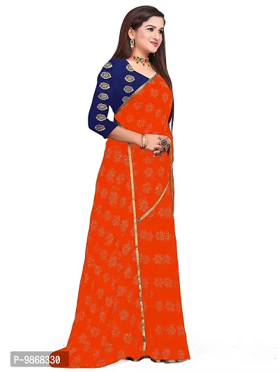 Aardiva Women's Chiffon Saree With Unstitched Blouse Piece (Orange)-thumb3