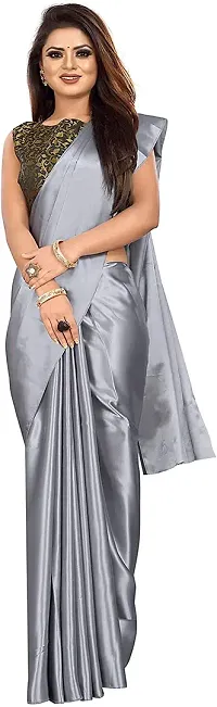 Aardiva Women's Plain Weave Satin Saree With Unstiched Blouse Piece