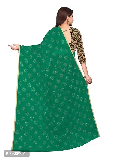 Aardiva Women's Chiffon Saree With Unstitched Blouse Piece (Dark Green)-thumb4