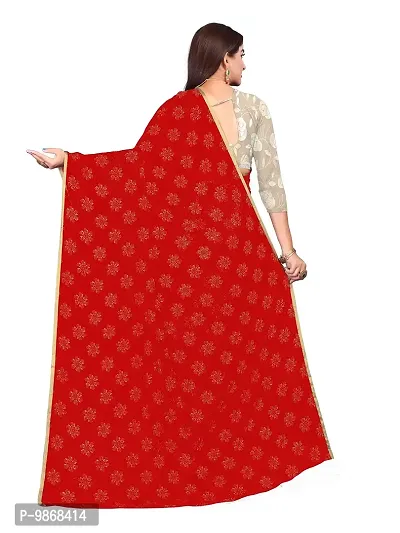 Aardiva Women's Chiffon Saree With Unstitched Blouse Piece (Red)-thumb4