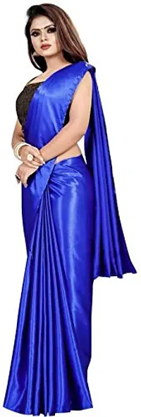 Aardiva Women's Plain Weave Satin Saree With Unstiched Blouse Piece-thumb1