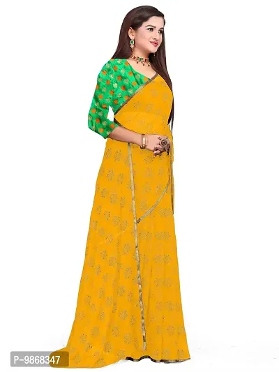 Aardiva Women Pure Chiffon Saree With Unstitch Blouse Piece (Yellow)-thumb2