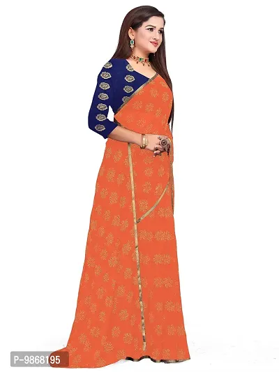 Aardiva Women's Chiffon Saree With Unstitched Blouse Piece (Peach)-thumb3