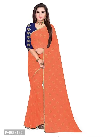 Aardiva Women's Chiffon Saree With Unstitched Blouse Piece (Peach)