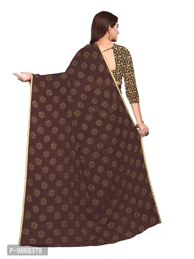 Aardiva Women's Chiffon Saree With Unstitched Blouse Piece (Brown)-thumb4