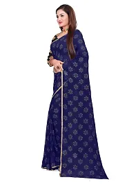 Aardiva Women's Chiffon Saree With Unstitched Blouse Piece (Dark Blue)-thumb1