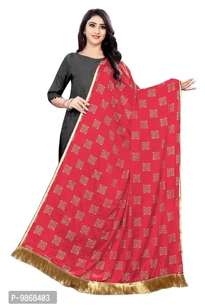 Aardiva Women's Self Design Chiffon Dupatta (ABD01_Red_Free Size)-thumb0