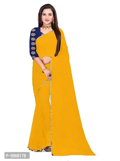 Aardiva Women's Chiffon Saree With Unstitched Blouse Piece (Yellow)-thumb0