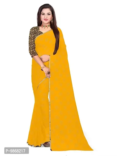 Aardiva Women's Chiffon Saree With Unstitched Blouse Piece (Yellow)