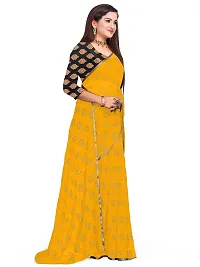 Aardiva Women's Chiffon Saree With Unstitched Blouse Piece (Yellow)-thumb2