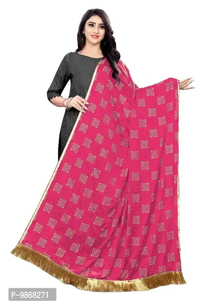 Aardiva Printed Lace Work Chiffon Dupatta (Pink)-thumb0