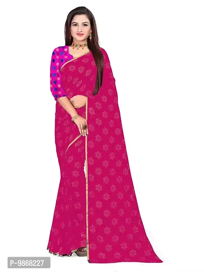 Aardiva Women Pure Elegent Chiffon Saree With Unstitched Blouse Piece (Dark Pink)