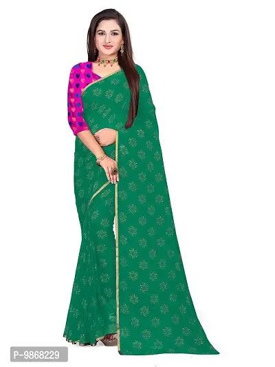 Aardiva Women Pure Elegent Chiffon Saree With Unstitched Blouse Piece (Dark Green)