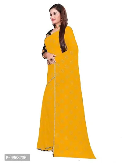 Aardiva Women's Chiffon Saree With Unstitched Blouse Piece (Yellow)-thumb2