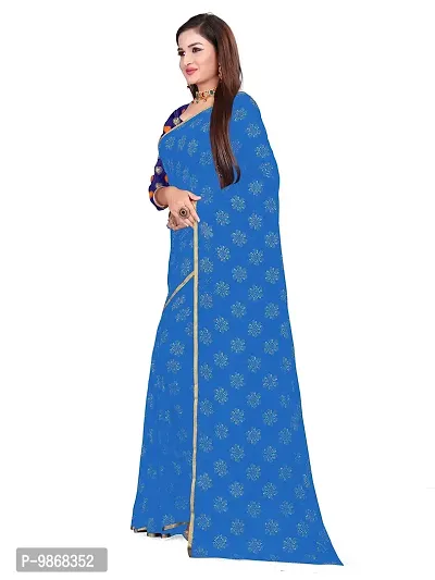 Aardiva Women Pure Chiffon Trendy Saree With Unstitched Blouse Piece (Light Blue)-thumb3