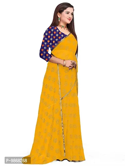 Aardiva Women Pure Chiffon Trendy Saree With Unstitched Blouse Piece (Yellow)-thumb2