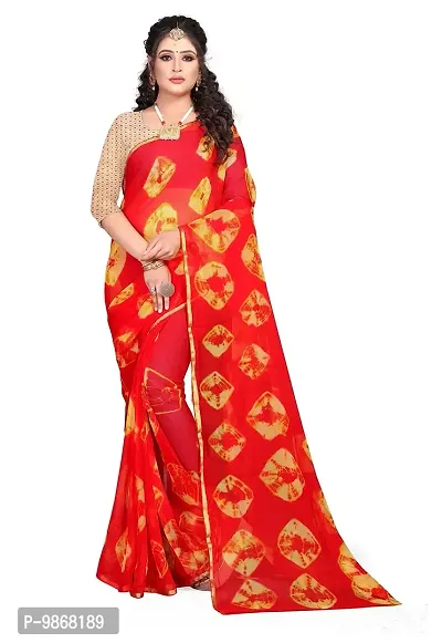 Aardiva Women's Woven Pure Chiffon Saree With Blouse Piece (BAND01NKK_Red)-thumb0
