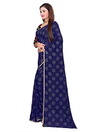 Aardiva Women Chiffon Saree With Unstitched Blouse Piece (Dark Blue)-thumb1