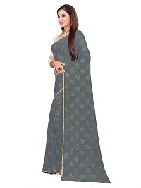 Aardiva Women's Chiffon Saree With Unstitched Blouse Piece (Grey)-thumb1