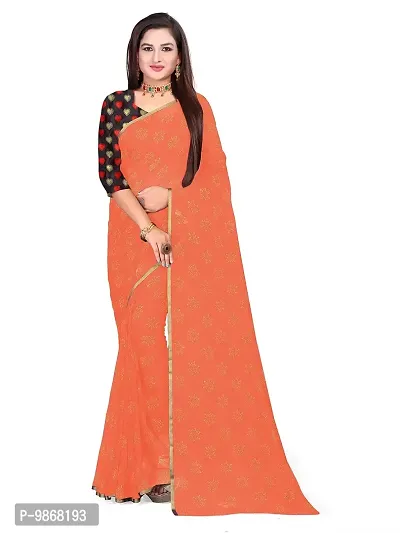 Aardiva Women Chiffon Saree With Unstitched Blouse Piece (Peach)