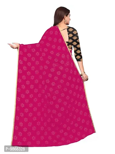 Aardiva Women's Chiffon Saree With Unstitched Blouse Piece (Dark Pink)-thumb4