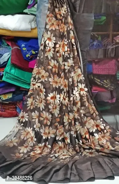 Stylish Chiffon Brown Printed Saree with Blouse piece-thumb0