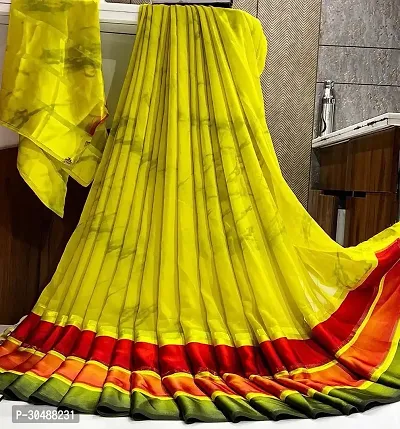 Stylish Georgette Yellow Printed Saree with Blouse piece-thumb0