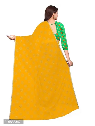 Aardiva Women Pure Chiffon Saree With Unstitch Blouse Piece (Yellow)-thumb4