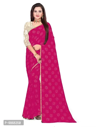 Aardiva Women's Chiffon Saree With Unstitched Blouse Piece (Dark Pink)