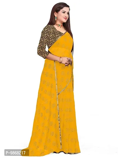 Aardiva Women's Chiffon Saree With Unstitched Blouse Piece (Yellow)-thumb3