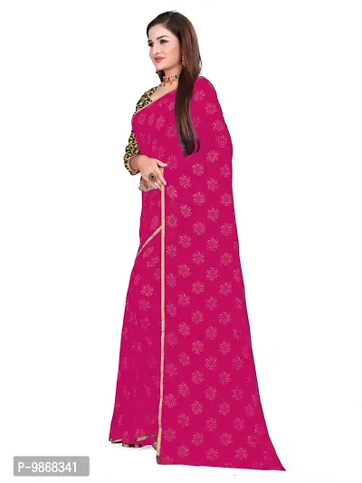 Aardiva Women's Chiffon Saree With Unstitched Blouse Piece (Dark Pink)-thumb2