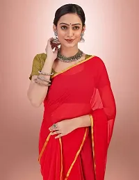 Women Stylish Daily Wear Chiffon Red Solid Saree with Blouse piece-thumb2