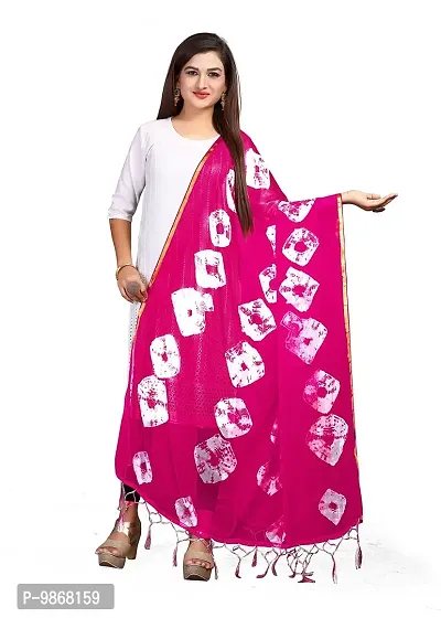 Aardiva Women Bandhani Print Work Chiffon Dupatta (Pink)