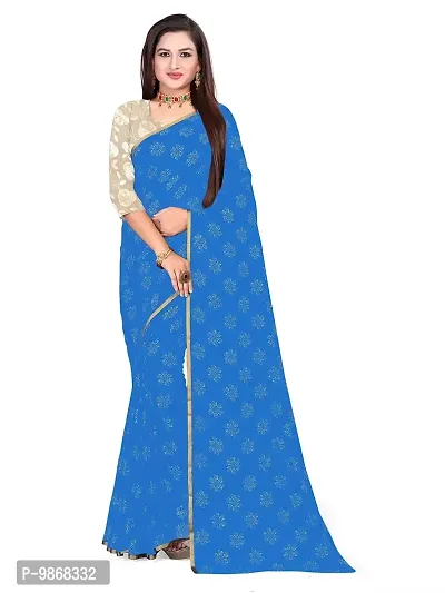 Aardiva Women's Chiffon Saree With Unstitched Blouse Piece (Light Blue)-thumb0