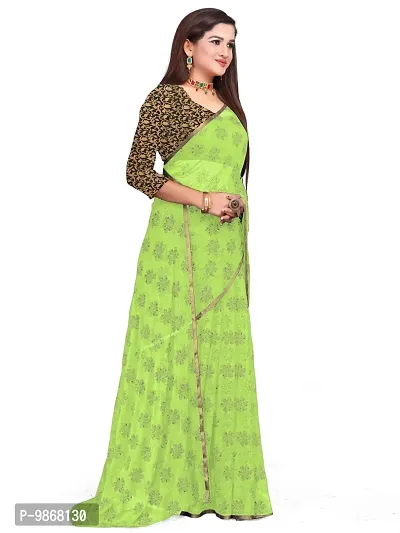 Aardiva Women's Chiffon Saree With Unstitched Blouse Piece (Light Green)-thumb3