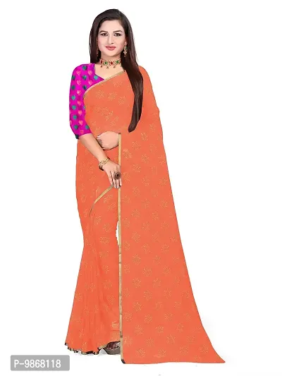 Aardiva Women Pure Chiffon Stylish Saree With Unstitched Blouse Piece (Peach)