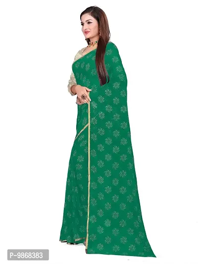 Aardiva Women's Chiffon Saree With Unstitched Blouse Piece (Dark Green)-thumb2