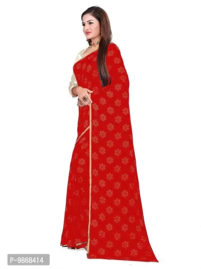 Aardiva Women's Chiffon Saree With Unstitched Blouse Piece (Red)-thumb2