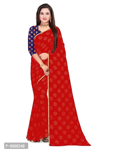 Aardiva Women Pure Chiffon Trendy Saree With Unstitched Blouse Piece (Red)-thumb0