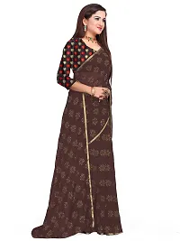 Aardiva Women Chiffon Saree With Unstitched Blouse Piece (Brown)-thumb2