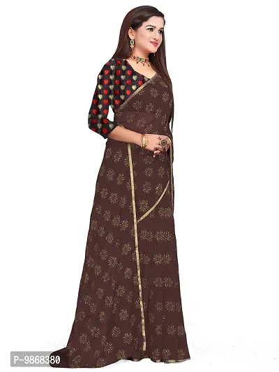 Aardiva Women Chiffon Saree With Unstitched Blouse Piece (Brown)-thumb3