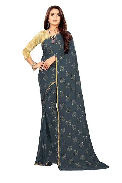 Aardiva Women Foil Print Work Chiffon Saree With Blouse Piece