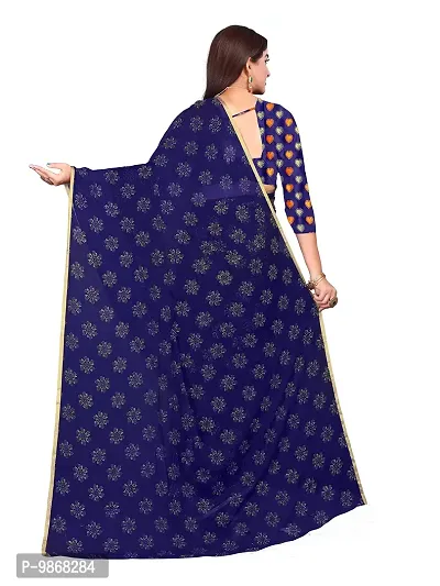 Aardiva Women Pure Chiffon Trendy Saree With Unstitched Blouse Piece (Dark Blue)-thumb4