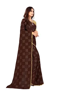 Aardiva Women Foil Print Work Chiffon Saree With Blouse Piece (Brown)-thumb2