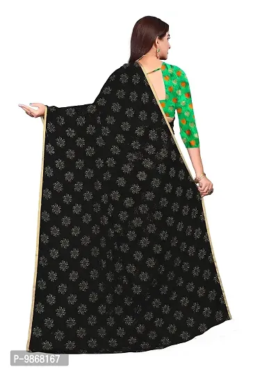 Aardiva Women Pure Chiffon Saree With Unstitch Blouse Piece (Black)-thumb4