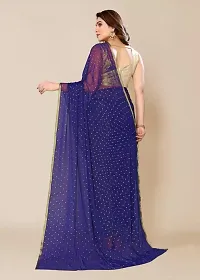 Stylish Chiffon Navy Blue Printed Saree with Blouse piece-thumb2